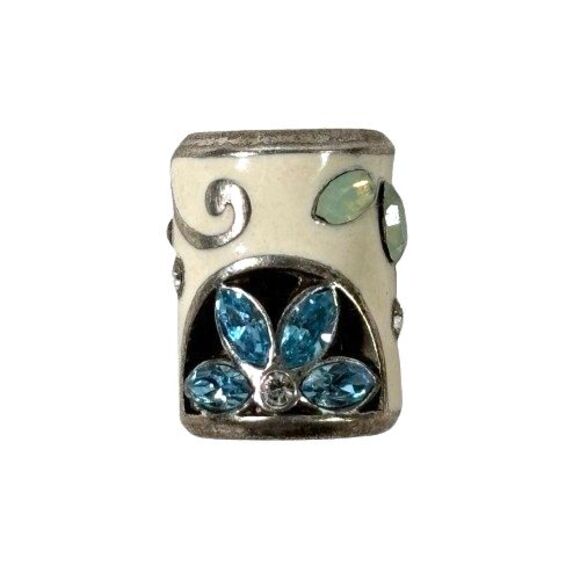 Brighton Jewelry Flower Charm Bracelet Spacer Bead Enamel w/Blue & Green Crystal - Picture 1 of 5